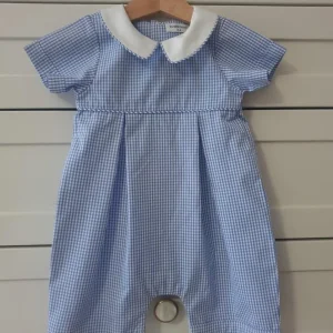 Mavi Ekoseli Şort Tulum