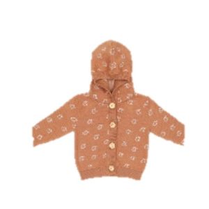 Kapüşonlu Organik Pamuk Bebek ve Çocuk Fil Desenli Hırka
