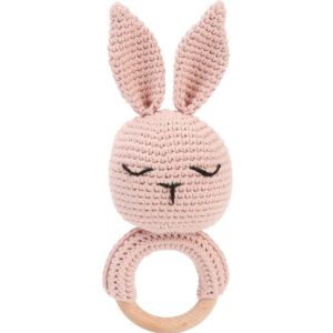 Pembe Organik Pamuk Örgü Halkalı Tavşan Çıngırak