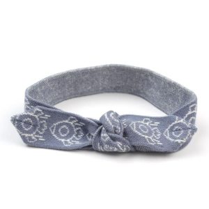 Roket Desenli Mavi Organik Pamuk Bebek ve Çocuk Saç Bandı