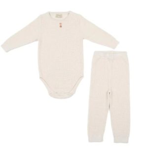 Waffle Organik Pamuk Alt-Üst Bebek Takım Krem