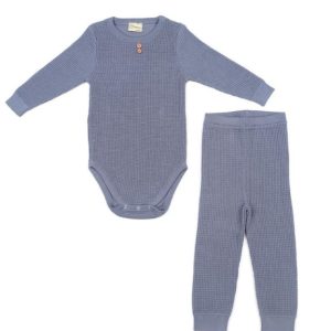 Waffle Organik Pamuk Alt-Üst Bebek Takım Mavi