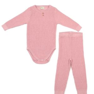 Waffle Organik Pamuk Alt-Üst Bebek Takım Pembe