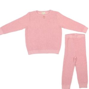 Waffle Organik Pamuk Alt-Üst Çocuk Takım Pembe