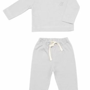 Desenli Organik Pamuk Kumaş Bebek ve Çocuk Alt Üst Takım Gri