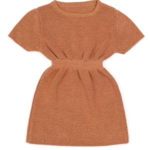 Organik Pamuk Bebek ve Çocuk Örgü Elbise Kahverengi